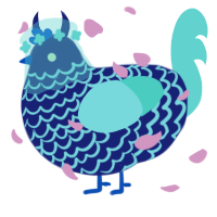 A navy and mint chicken with a lace pattern
