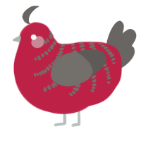 A crimson and grey chicken with a half-bar pattern