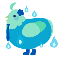 A cerulean and mint chicken with a head pattern