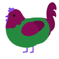 A viridian and wine chicken with a head pattern