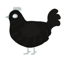 A black and sable chicken with a bar pattern