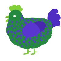 A viridian and indigo chicken with a speckle pattern