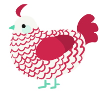 A white and crimson chicken with a lace pattern