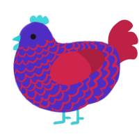 A indigo and crimson chicken with a lace pattern