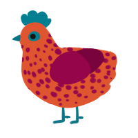 A vermilion and maroon chicken with a speckle pattern