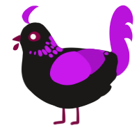 A sable and amethyst chicken with a neck-speckle pattern