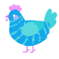Peeper, a sky and aqua chicken with a bar pattern