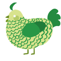 A lemon and viridian chicken with a lace pattern