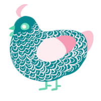 A teal and rose chicken with a double-lace pattern
