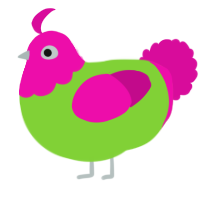 A grass and fuchsia chicken with a head pattern