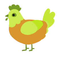 A orange and lime chicken with a head pattern