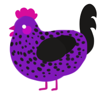 A violet and sable chicken with a speckle pattern