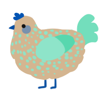 A beige and mint chicken with a speckle pattern