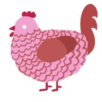 A pink and red chicken with a lace pattern