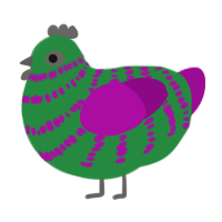 Minecraft Joker, a viridian and plum chicken with a bar pattern