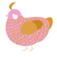 A pink and orange chicken with a lace pattern