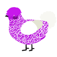 A amethyst and white chicken with a double-lace pattern