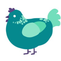 A teal and mint chicken with a neck-speckle pattern