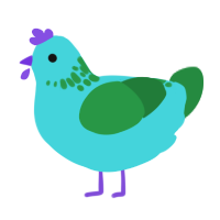 A aqua and viridian chicken with a neck-speckle pattern