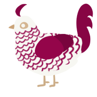 A white and maroon chicken with a lace pattern