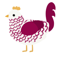 A white and maroon chicken with a lace pattern