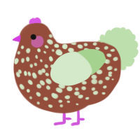 A russet and gluppy chicken with a speckle pattern