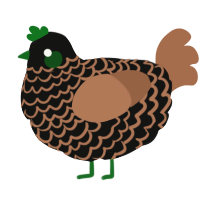 A black and brown chicken with a lace pattern
