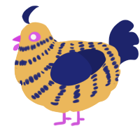 A honey and navy chicken with a bar pattern