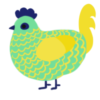 sprite, a spring and yellow chicken with a lace pattern