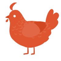 A vermilion chicken with a half-lace pattern