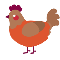 Sweater, a vermilion and brown chicken with a head pattern