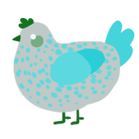 A silver and aqua chicken with a speckle pattern