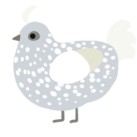 A mist and white chicken with a speckle pattern