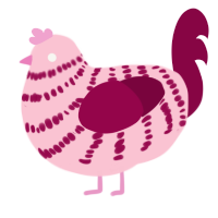 A rose and maroon chicken with a bar pattern