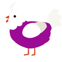 U, a plum and white chicken with a head pattern