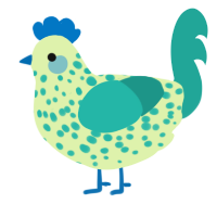 A apple and turquoise chicken with a speckle pattern