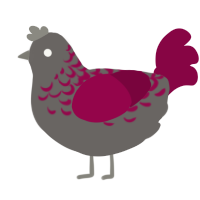 A grey and maroon chicken with a half-lace pattern