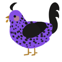 A blurple and sable chicken with a speckle pattern