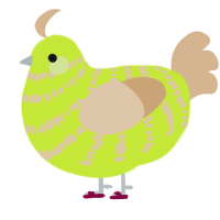 A lime and beige chicken with a bar pattern