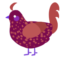 A wine and red chicken with a speckle pattern