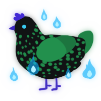 A black and viridian chicken with a speckle pattern