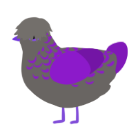 aiding and abetting, a grey and violet chicken with a half-lace pattern