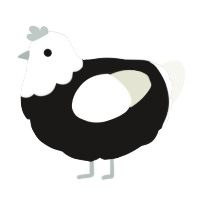 A sable and white chicken with a head pattern
