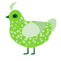 A grass and gluppy chicken with a speckle pattern