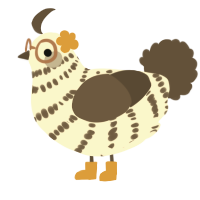 A cream and bark chicken with a bar pattern