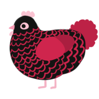A black and crimson chicken with a lace pattern