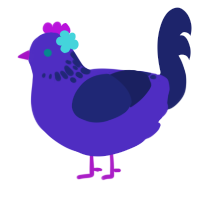 A indigo and navy chicken with a neck-speckle pattern