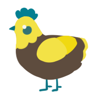 A bark and yellow chicken with a head pattern