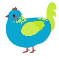 A cerulean and lime chicken with a neck-speckle pattern