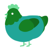 Zingus, a turquoise and leaf chicken with a head pattern